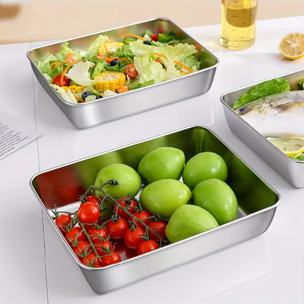 3-delige RVS Vershoudbakjes Set - Luchtdichte BPA-vrije Keukenorganizers