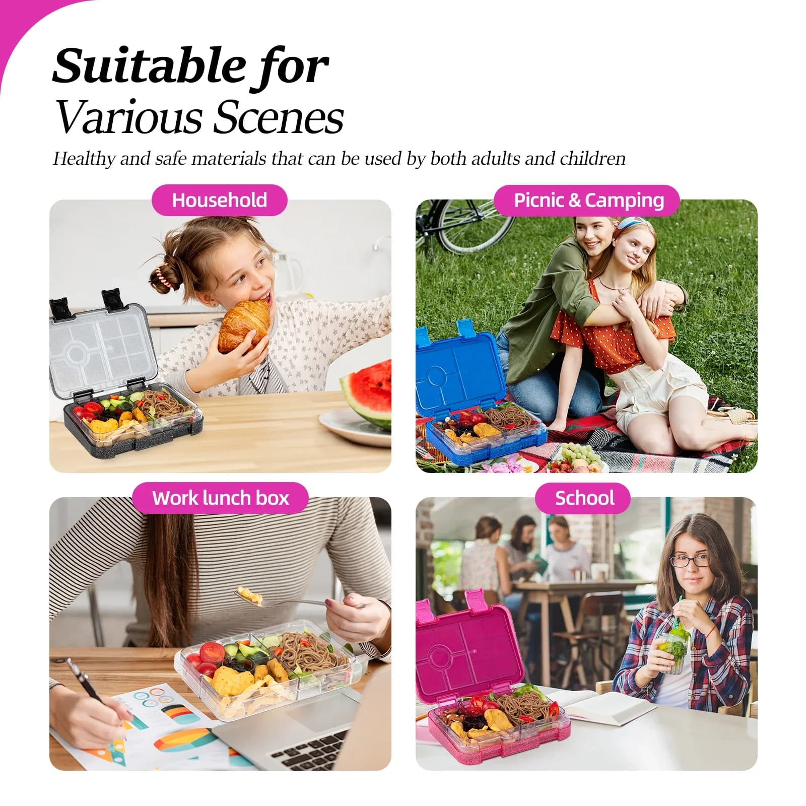 Draagbare afsluitbare lunchbox / bentobox met bestek - Magnetronbestendig voor school en kantoor
