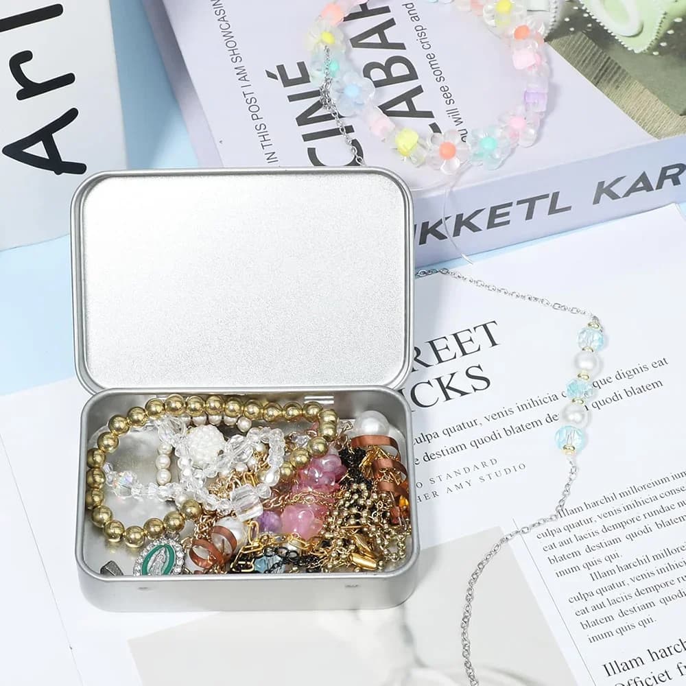 Set van 6 Metalen Blikjes met Scharnierdeksel - Kleine Bewaarblikjes