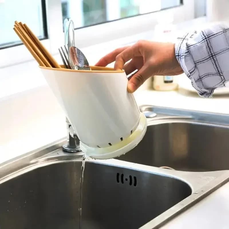 Plastic Bestekhouder met Lekbakje, Afdruiprek voor Eetstokjes, Messen, Lepels en Vorken