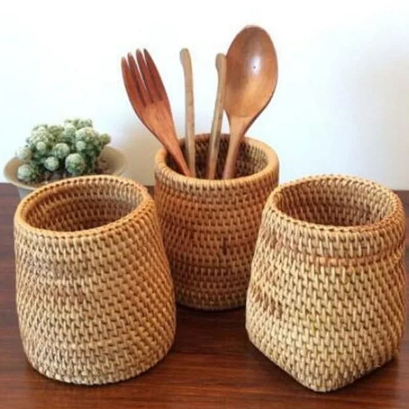 Rotan Bestekbak en Organizer voor Bestek en Keukengerei