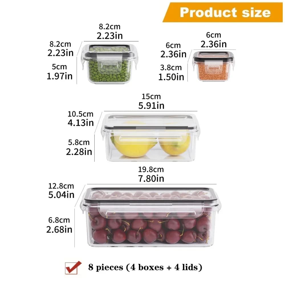 8-delige BPA-vrije luchtdichte vershoudbakjes met klikdeksel - Magnetron- en vriezerbestendige PP kunststof voor droge waren/fruit/groente