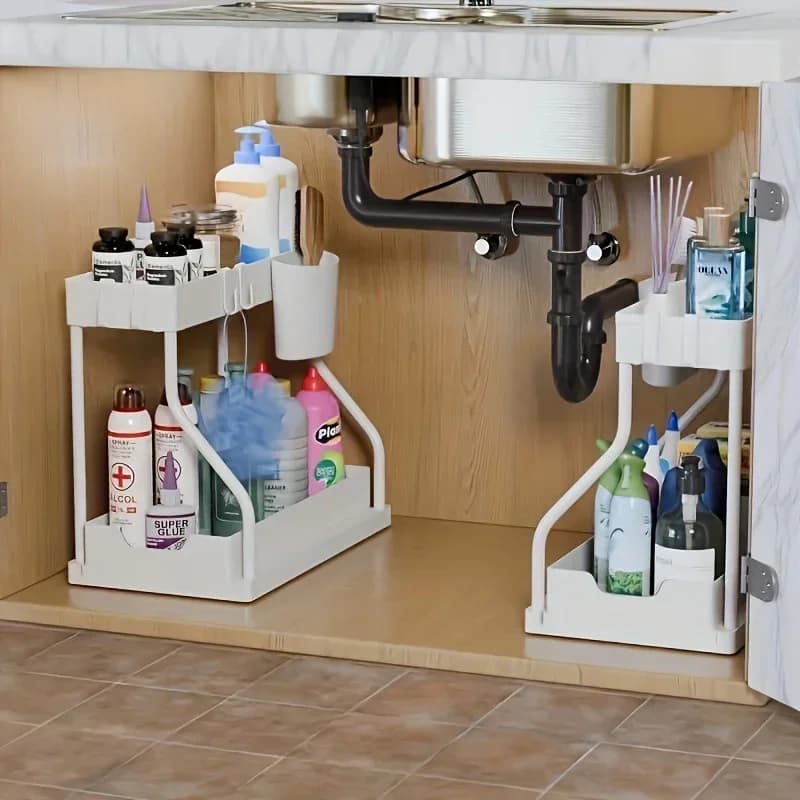 Uitschuifbare Gootsteenkast Organizer - 2 Laags Keuken- & Badkamerrek