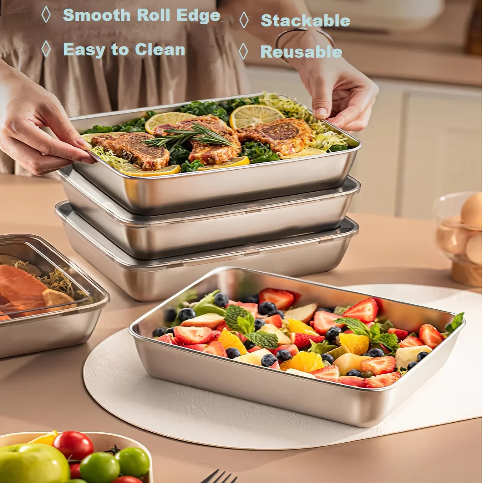 3-delige RVS Vershoudbakjes & Lunchbox - Lekvrij & Stapelbaar