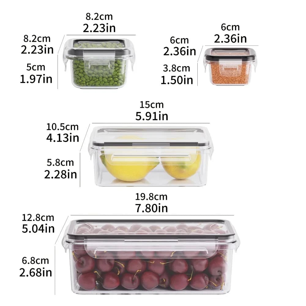 8-delige BPA-vrije luchtdichte vershoudbakjes met klikdeksel - Magnetron- en vriezerbestendige PP kunststof voor droge waren/fruit/groente