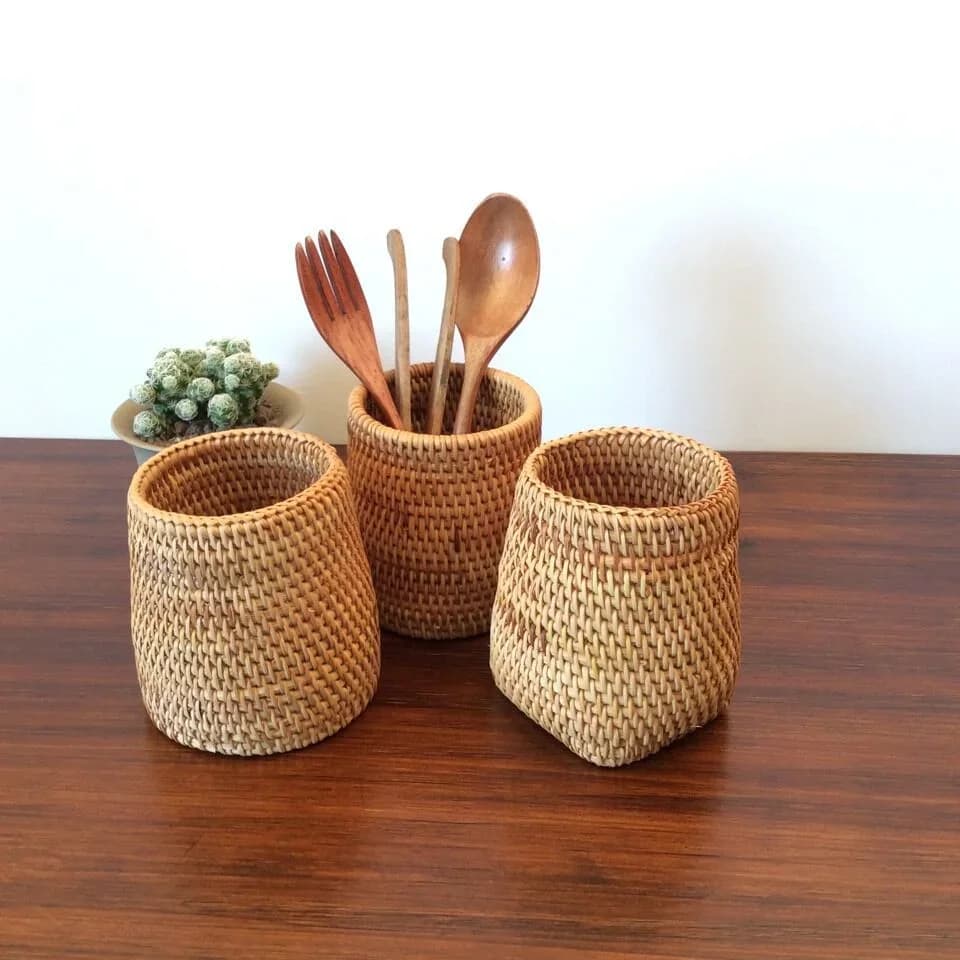 Rotan Bestekbak en Organizer voor Bestek en Keukengerei