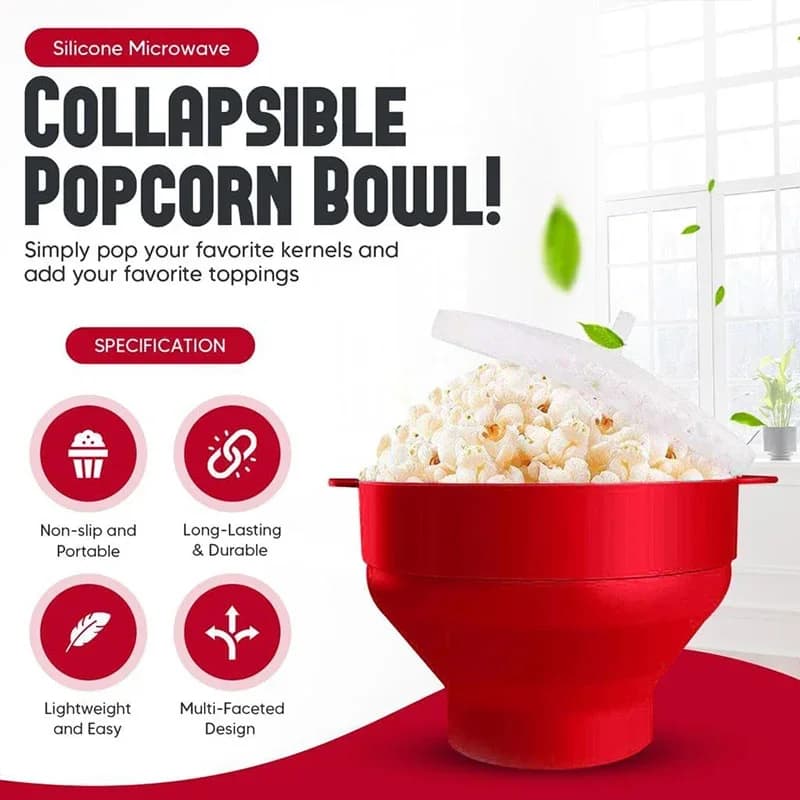 Siliconen Magnetron Popcornmaker - BPA-Vrije Opvouwbare Popcornschaal met Deksel