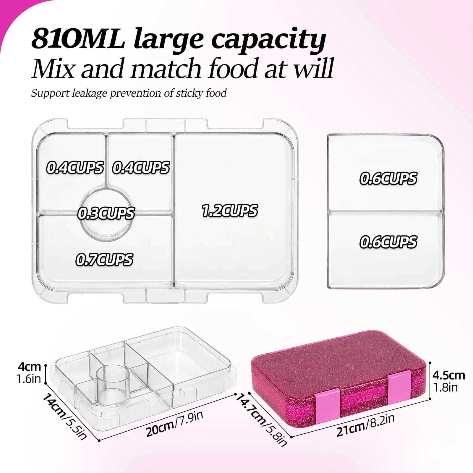 Draagbare afsluitbare lunchbox / bentobox met bestek - Magnetronbestendig voor school en kantoor