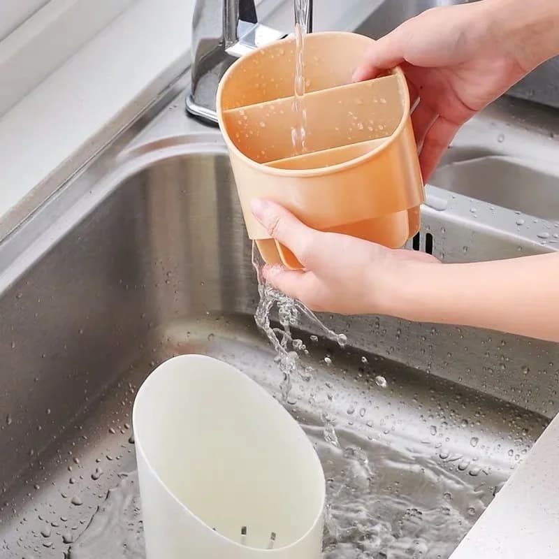 Plastic Bestekhouder met Lekbakje, Afdruiprek voor Eetstokjes, Messen, Lepels en Vorken