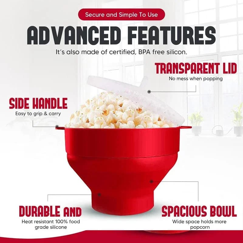 Siliconen Magnetron Popcornmaker - BPA-Vrije Opvouwbare Popcornschaal met Deksel