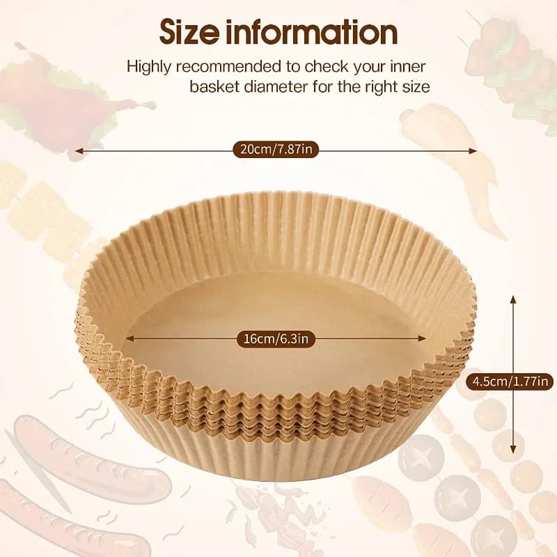 Wegwerp airfryer bakpapier - Olie- en waterbestendig bakpapier - Rond, vierkant en rechthoekig perkamentpapier