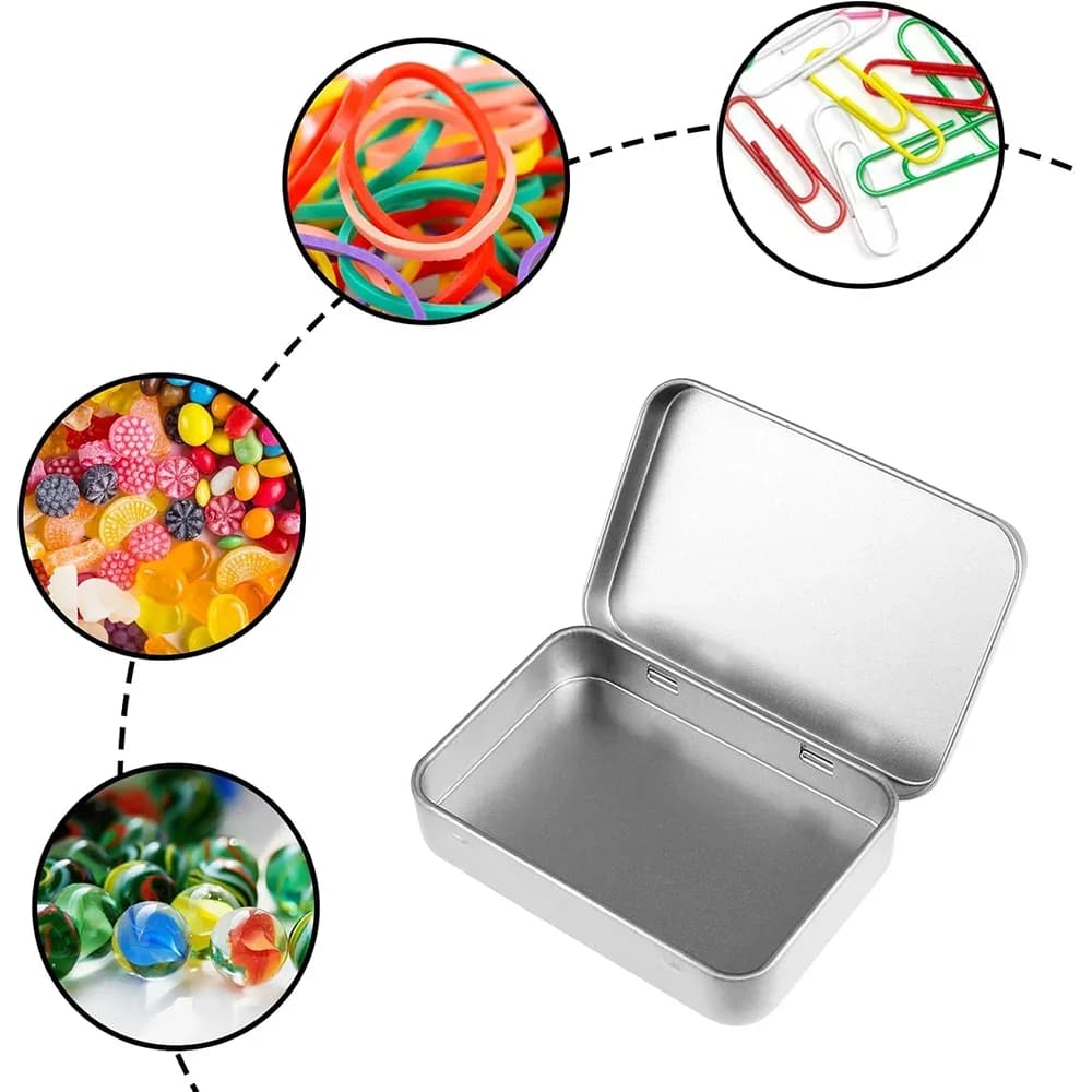 Set van 6 Metalen Blikjes met Scharnierdeksel - Kleine Bewaarblikjes