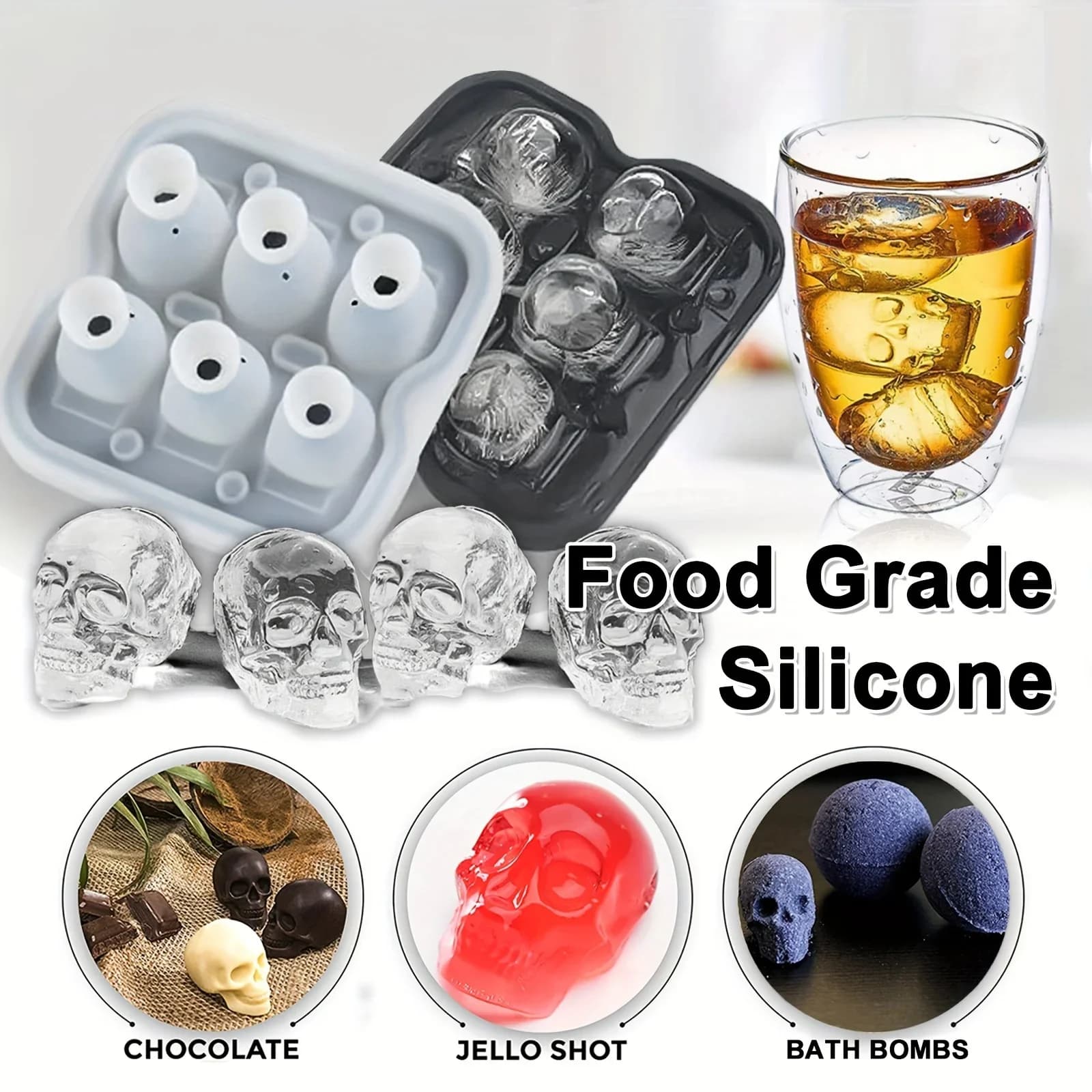 3D Doodskop Ijsblokjesvorm Siliconen, Flexibele BPA-Vrije IJsmaker voor Cocktails