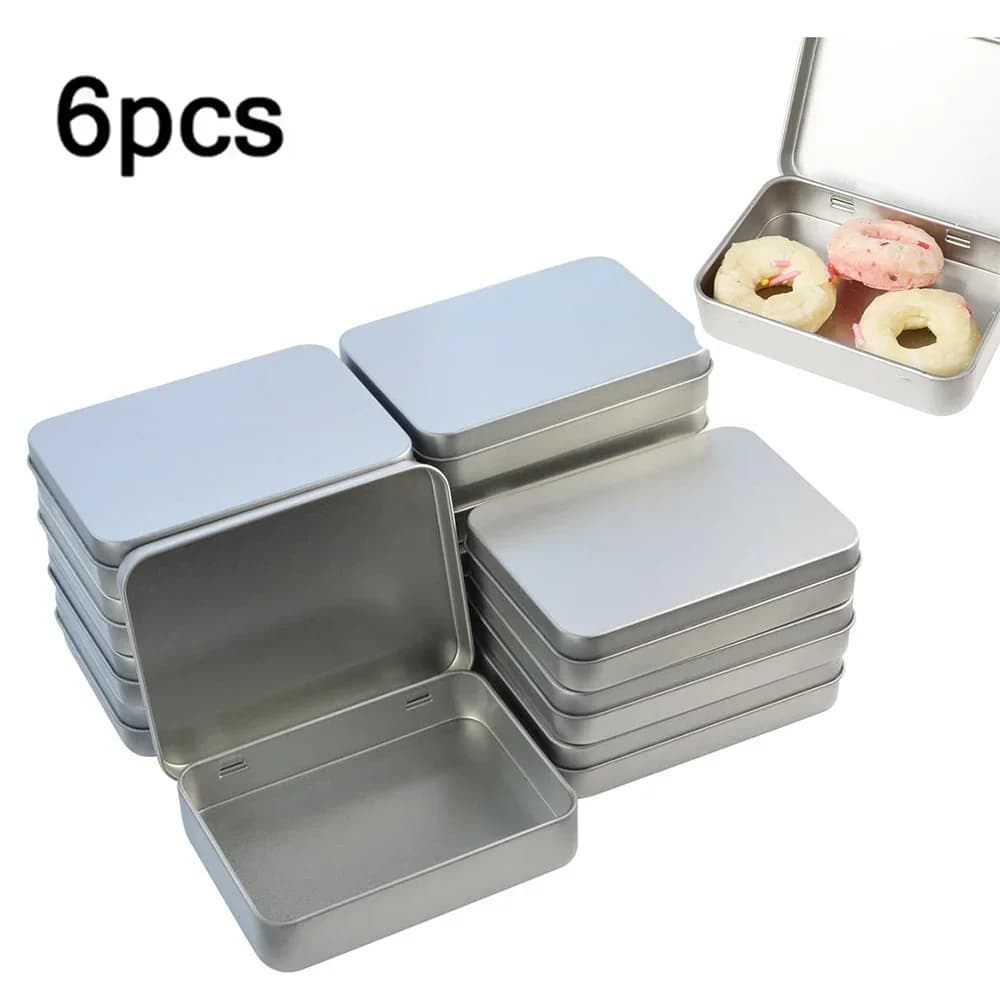Set van 6 Metalen Blikjes met Scharnierdeksel - Kleine Bewaarblikjes