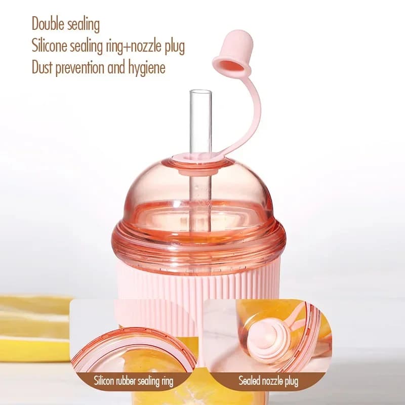 Draagbare Beker met Rietje 430ml, Hittebestendige Drinkfles voor Thee, Koffie en Sap