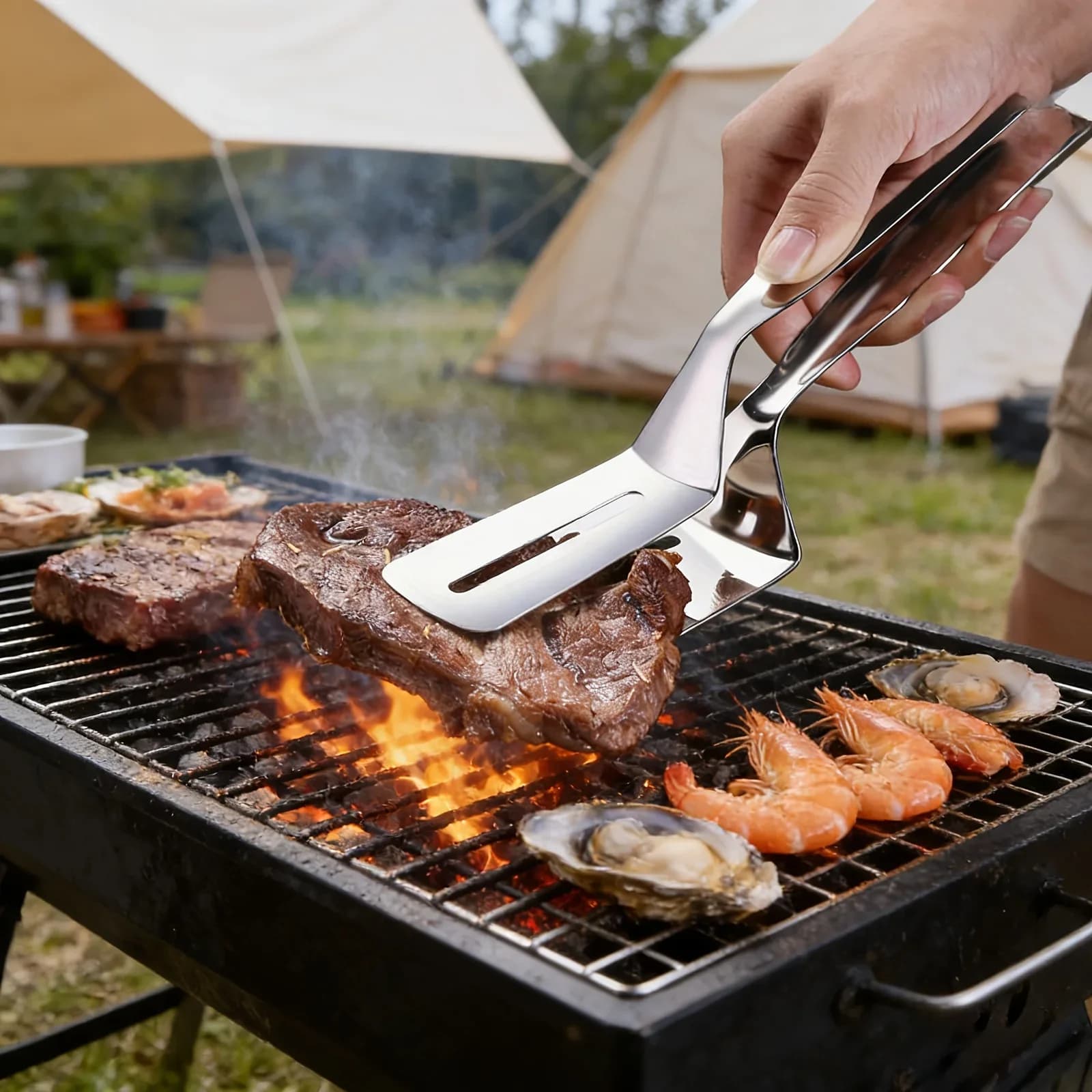 RVS Baktang & Spatel (1/2/4 Stuks) - Dubbelzijdige Vleestang voor Steak & Vis