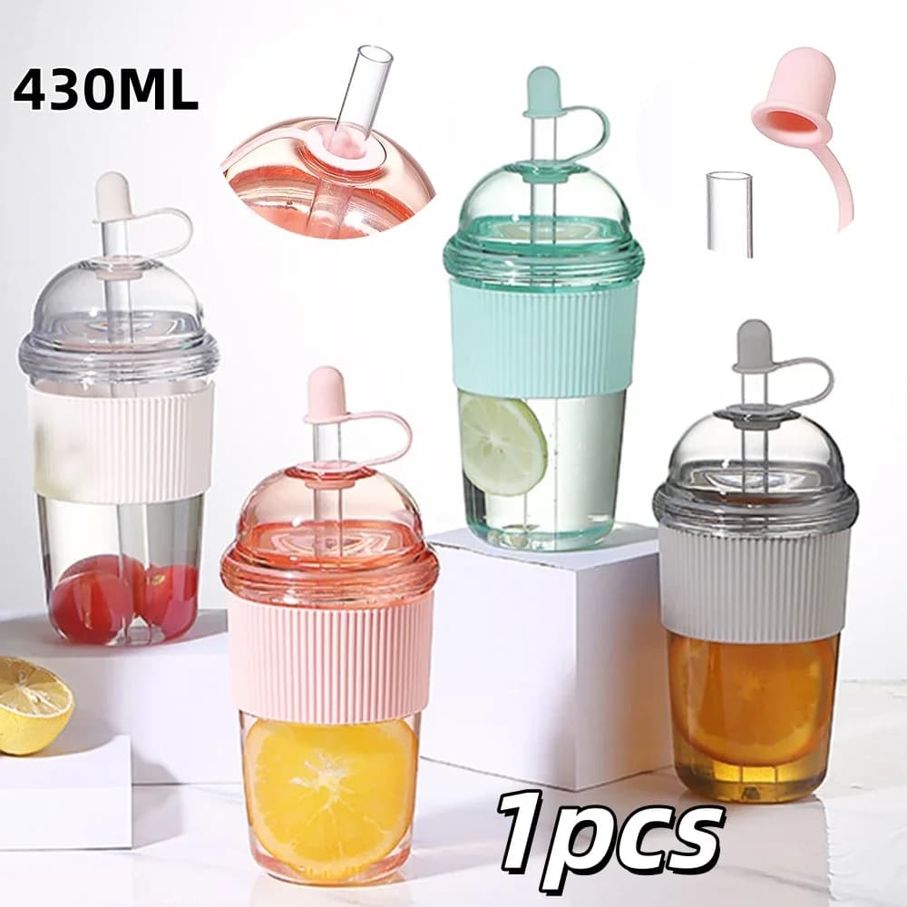Draagbare Beker met Rietje 430ml, Hittebestendige Drinkfles voor Thee, Koffie en Sap