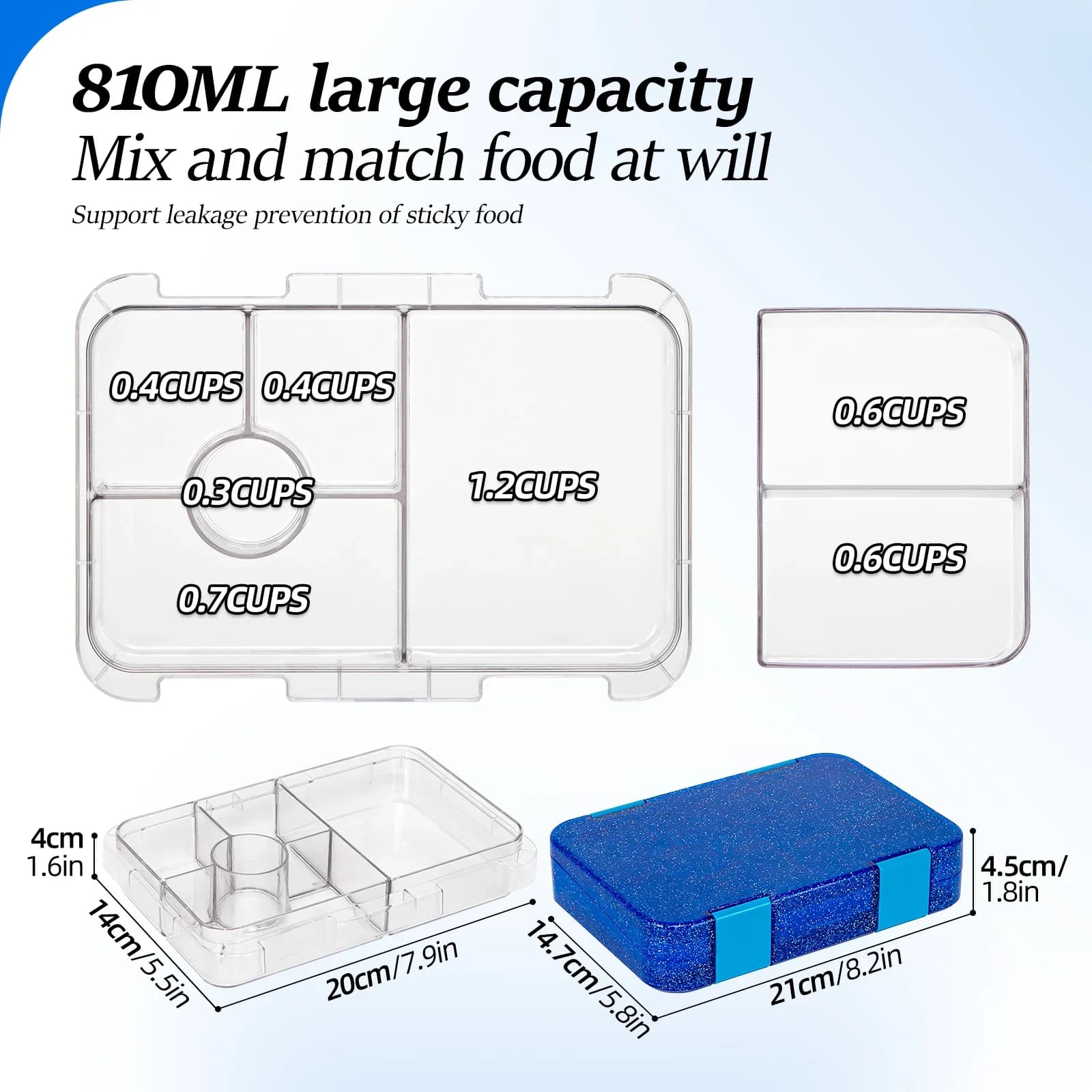 Draagbare afsluitbare lunchbox / bentobox met bestek - Magnetronbestendig voor school en kantoor