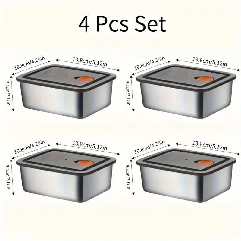 4-delige RVS Vershoudbakjes Set - Lekvrij, BPA-vrij & Stapelbaar