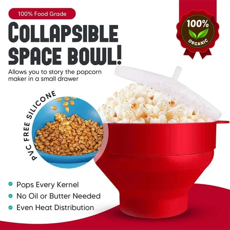 Siliconen Magnetron Popcornmaker - BPA-Vrije Opvouwbare Popcornschaal met Deksel